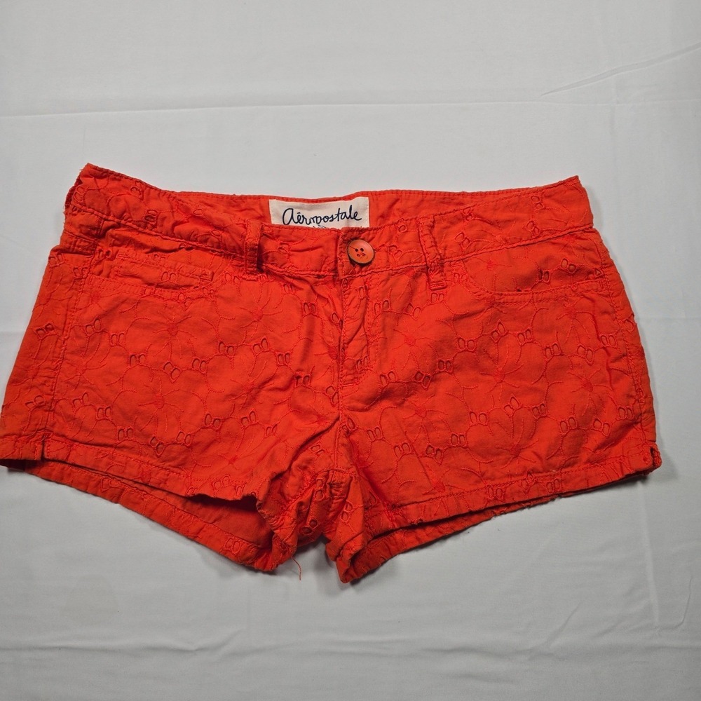 Y2k Aeropostale Womens Orange Eyelet mini Shorts Size 3/4 Boho Summer